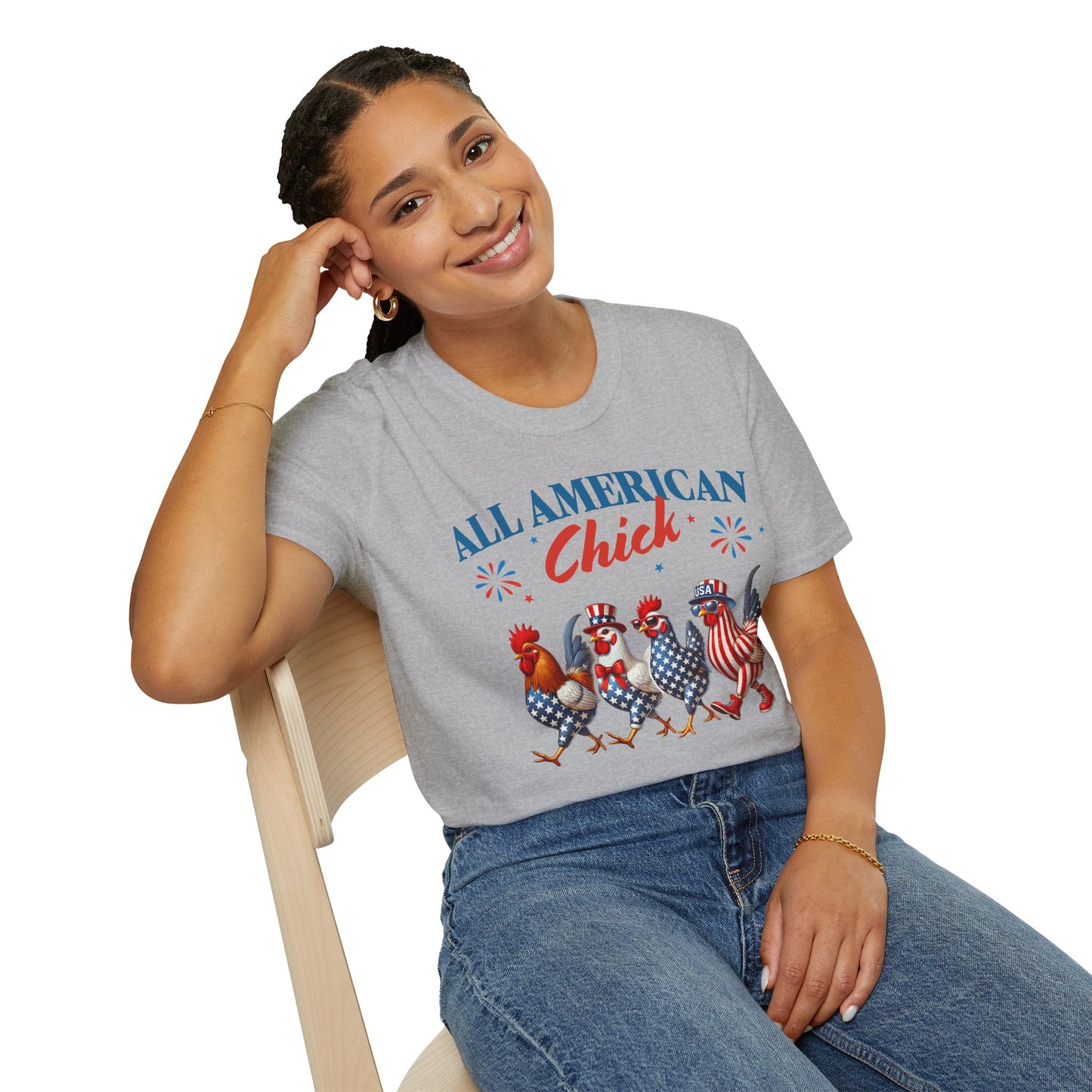 All American Chick T-Shirt, Fun Independence Day Tee, All American Chick Shirt, Cute Farm Animal Apparel, Gift for Chicken Lovers