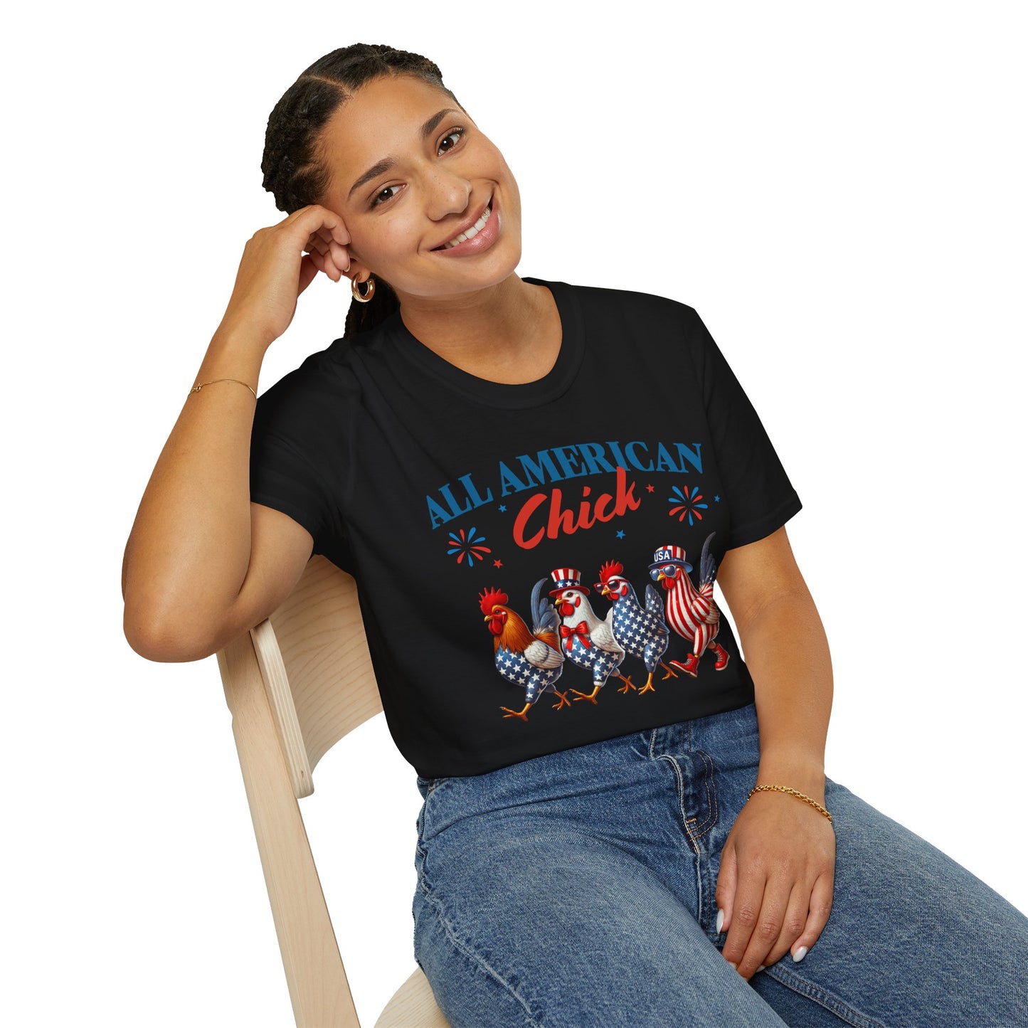 All American Chick T-Shirt, Fun Independence Day Tee, All American Chick Shirt, Cute Farm Animal Apparel, Gift for Chicken Lovers