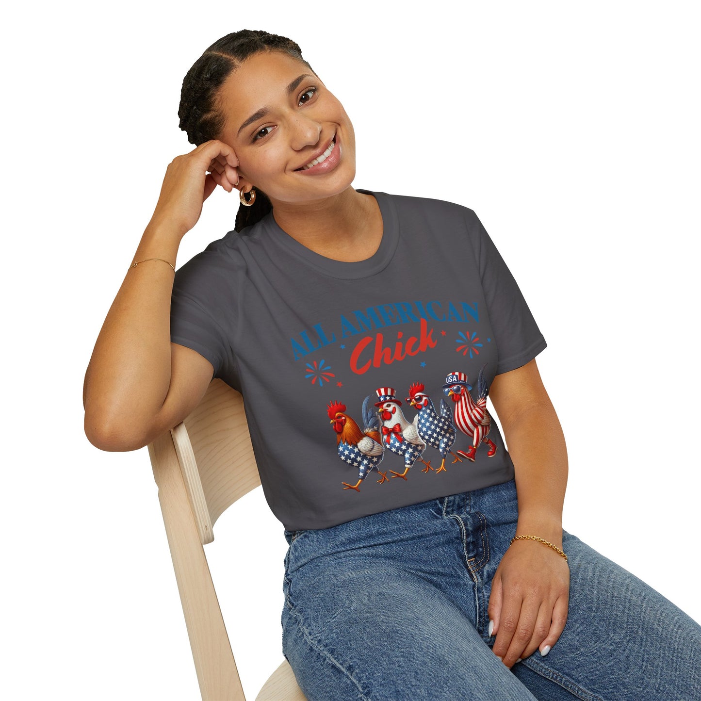 All American Chick T-Shirt, Fun Independence Day Tee, All American Chick Shirt, Cute Farm Animal Apparel, Gift for Chicken Lovers