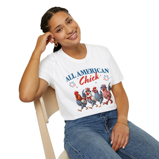 All American Chick T-Shirt, Fun Independence Day Tee, All American Chick Shirt, Cute Farm Animal Apparel, Gift for Chicken Lovers